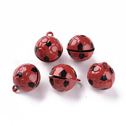 Выпечка расписные латунные колокольчики, футбол, красные, 21x17.5x16.5 мм, отверстие : 2 мм