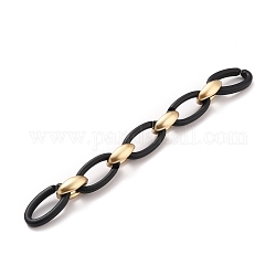 Handmade Opaque Spray Painted Acrylic Cable Chains, with CCB Plastic Linking Rings, Black & Gold, 35x18x6mm, 23x16x8.5mm, about 39.37 inch(1m)/strand