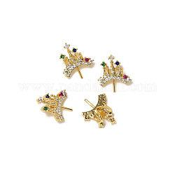 Perni con testa a corona in micro pavé di zirconi colorati in ottone, per la produzione di perle barocche, oro, 13x12mm