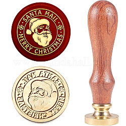 Christmas Theme Wax Seal Stamp Set, Sealing Wax Stamp Solid Brass Head with Wooden Handle, for Envelopes Invitations, Gift Card, Santa Claus, 83x22mm, Stamps: 25x14.5mm