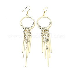 Crystal Rhinestone Ring with Tassel Dangle Earrings with 925 Sterling Silver Pins, Brass Long Drop Earrings for Women, Light Gold, 95mm, Pin: 0.8mm