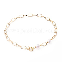 Collane con catena a graffetta in alluminio, con perline di perle keshi di perle barocche naturali e 304 fermaglio a levetta in acciaio inossidabile, oro, 16.33 pollice (41.5 cm)