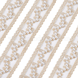 Bestickter Spitzenbesatz aus Mesh, mit Kunststoff-Perlen, zum Nähen von Dekorationen, Bekleidungszubehör, Blumenmuster, blass Goldrute, 1-5/8 Zoll (40 mm), etwa 3 yards/pc