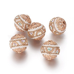 Manuell Indonesiene Perlen, mit Legierungszubehör und Eisenkette, Runde, Licht Gold, weiß, 20x19.5 mm, Bohrung: 2 mm