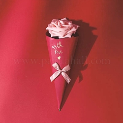 Коробки для конфет с пирсингом из бумаги для мороженого, с наклейкой EVA и бантом из железной проволоки и цветком и лентой, для подарочной коробки детского душа, темно-розовыми, 5~5.5x7~8x22.6 см