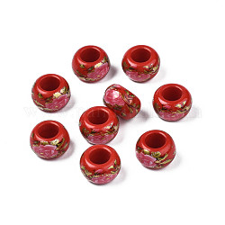 Perles rondelles acryliques opaques imprimées de fleurs, Perles avec un grand trou   , firebrick, 15x9mm, Trou: 7mm