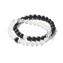 Ensemble de bracelets extensibles en perles de cristal de quartz synthétique et perles de pierre noire synthétique pour cadeau femme fille, diamètre intérieur: 2-3/8 pouce (6 cm), 2 pièces / kit