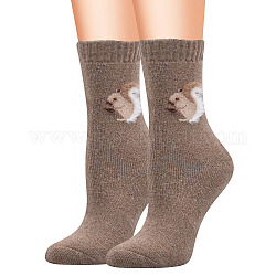 毛糸の靴下  冬の暖かいサーマルソックス  リス模様  淡い茶色  250x70mm