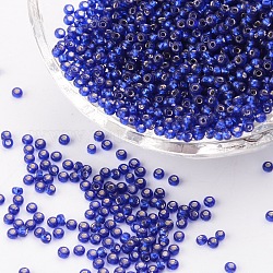 8/0 grade a perles de rocaille en verre rondes, Argenté, bleu minuit, 8/0, 3x2mm, Trou: 1mm, environ 10000 pcs / livre
