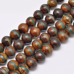 Tibetan Style Striped Pattern dZi Beads Strands, Natural & Dyed Agate Beads,  Matte Style, Round, 8mm, Hole: 1mm, about 24pcs/strand, 8 inch