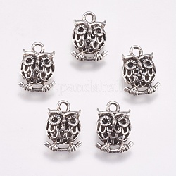 Alloy Pendants, Owl, Hollow, Lead Free & Nickel Free, Antique Silver, 17x12x7mm, Hole: 2mm