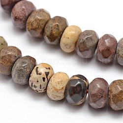 Brins de perles rondelles de jaspe dendritique naturel à facettes, jaspe de chohua, 8x5mm, Trou: 1mm, Environ 76 pcs/chapelet, 15.2 pouce