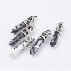 Ciondoli con diaspro zebrato naturale, con accessori in lega, sfaccettato, proiettile, platino, 59~63x11~12mm, Foro: 4x7 mm