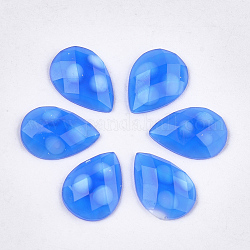 Epoxy Resin Cabochons, Faceted, Teardrop, Dodger Blue, 13.5~14x10x3mm