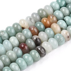 Natural Flower Amazonite Bead Strands, Rondelle, 8x5mm, Hole: 1mm, about 75pcs/strand, 14.9 inch