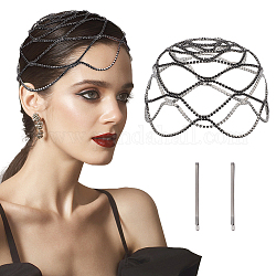 Copricapo in maglia di strass, accessori per capelli da sposa con catena a testa in ottone per donne ragazze, elettroforesi nera, 200x3mm