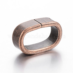 304 acero inoxidable encantos de diapositivas/perlas deslizantes, Para hacer pulseras de cordon de cuero., oval, cobre rojo, 15x9.5x5mm, agujero: 6.5x12 mm