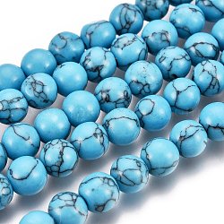 Kunsttürkisfarbenen Perlen Stränge, Runde, gefärbt, dunkeltürkis, 8 mm, Bohrung: 1 mm, ca. 48 Stk. / Strang, 14.5 Zoll