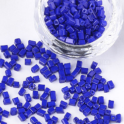 Perles de verre de peinture de cuisson, cube, bleu, 3~6x2~2.5x2~2.5mm, Trou: 1mm, environ 15000 pcs / sachet 