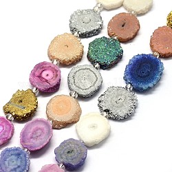 Natürliche Druzy Quarzkristall-Perlenstränge, Solarquarz, gefärbt, Nuggets, Mischfarbe, 14~22x13~20x4~6 mm, Bohrung: 1.5~2 mm, ca. 9~12 Stk. / Strang, 7.7~7.9 Zoll (19.5~20 cm)