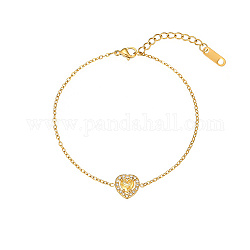 Pulsera de eslabones de corazón de circonita cúbica con cadenas doradas de acero inoxidable, oro, 6-1/4 pulgada (16 cm)