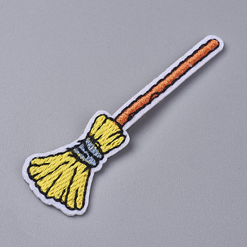 Computerized Embroidery Cloth Iron on/Sew on Patches, Costume Accessories, Witches Broom, for Halloween, Colorful, 61x19x1mm