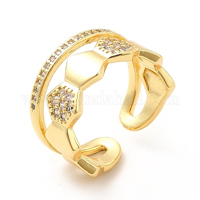 Открытое кольцо-манжета с шестигранной головкой из прозрачного кубического циркония KK-H439-27G-1