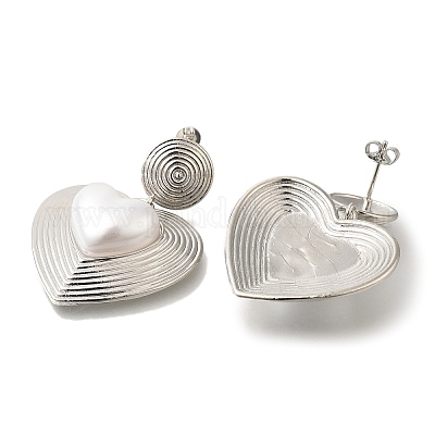 Серьги-гвоздики из латуни с покрытием в форме сердца EJEW-H016-11P-1