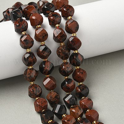 Натурального красного дерева обсидиана бисер нитей G-U023-A12-01-1