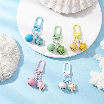 5 шт. подвеска в виде черепахи из искусственной бирюзы и железного колокольчика HJEW-JM04261-1