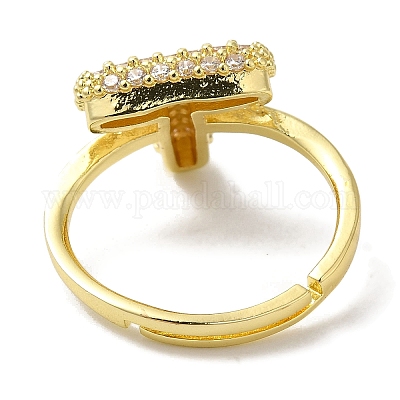 Стойка покрытие буква латунь микро паве прозрачный кубический цирконий регулируемые кольца для женщин KK-S391-03G-T-1