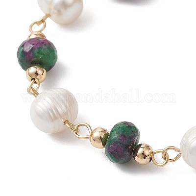 Браслеты-звенья из натуральных рубинов в форме ронделей BJEW-JB12809-02-1