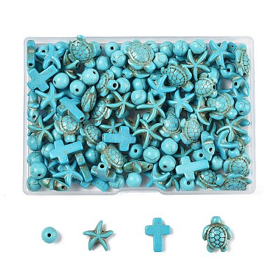 130шт 5 стиля синтетические бирюзовые бусины TURQ-FP0001-02-1