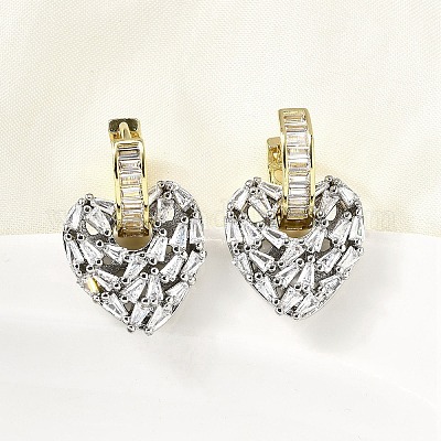 Серьги-кольца в форме сердца из латуни с прозрачным кубическим цирконием EJEW-L261-028GP-1