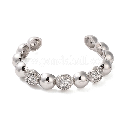 Браслет-манжета из латуни с микропаве и кубическим цирконием BJEW-K239-01P-1