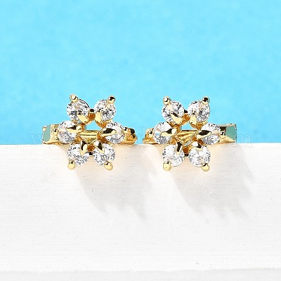 Серьги-кольца из латуни с цветком EJEW-S256-01A-G-1