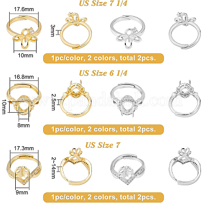 6 шт. 6 стильных регулируемых кольца для пальцев с микропаве из латуни и кубическим цирконием ZIRC-BC0001-11-1
