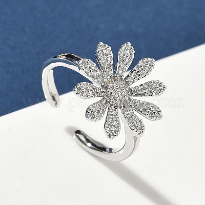 Открытые кольца манжеты из латуни с микропаве и кубическим цирконием RJEW-H256-06P-1