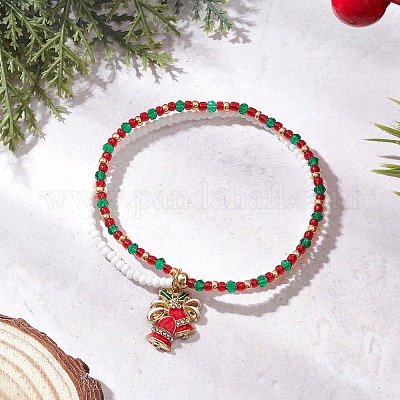 3 шт. Рождественские браслеты из стеклянных бусин и стеклянных бусин BJEW-MZ00240-1