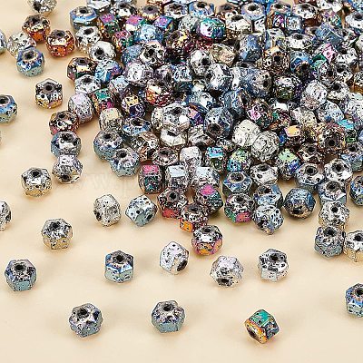 210 шт. 6-х цветные гальванизированные бусины из натуральной лавы G-OC0001-97-1