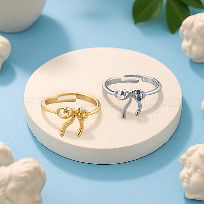 4 шт. 2-цветные регулируемые латунные кольца-манжеты с микропаве из кубического циркония для женщин RJEW-HY0001-06-1