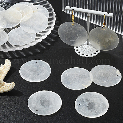 60 pendentif rond et plat en coquillage capiz&nbsp;SSHEL-SC0001-48-1