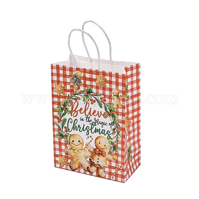 Прямоугольные бумажные упаковочные пакеты с рождественским принтом и ручками CARB-D016-02-1