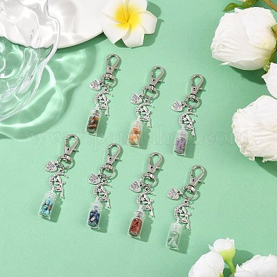 7 шт. подвеска в виде чакры из натуральных и синтетических драгоценных камней и стеклянной бутылки HJEW-JM04167-1