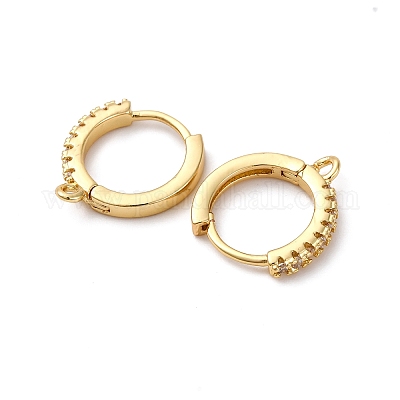 Фурнитура для сережек-колец из латуни с прозрачным кубическим цирконием KK-L242-27G-1