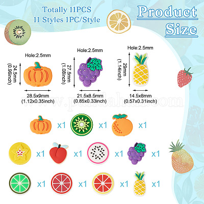 11 шт. 11 вида бусин из ПВХ в виде фруктов KY-TA0001-48-1