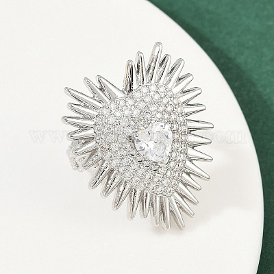 Латунные кольца из манжеты с прозрачным цирконием RJEW-P155-04C-P-1