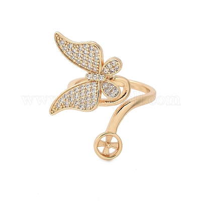 Оправа для кольца-манжеты из латуни с микропаве из кубического циркония в виде бабочки KK-A244-01H-G-1