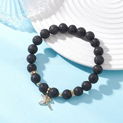 Браслеты с подвесками из латуни с микропаве из кубических цирконий BJEW-JB12701-1