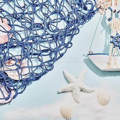 GORGECRAFT Decorative Fishing Net 100x200cm Mediterranean Style Fishing Net  Wall Hanging Decor with Shells for Home Party Decorations, Blue